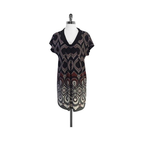 Tibi Size 2 Cowl Neck Silk Mini Shift Dress Short Sleeve Printed Stretch - Picture 1 of 8